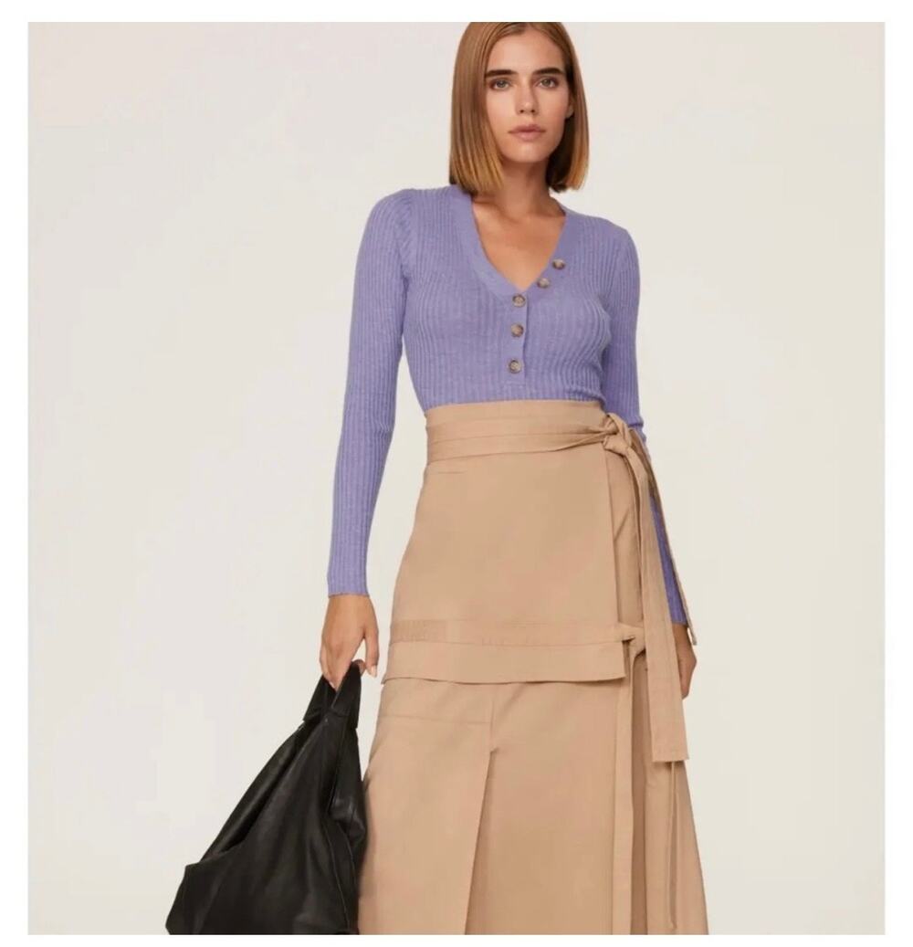 Derek Lam Lavender Purple Ribbed Knit Henley Long Sleeve Sweater S